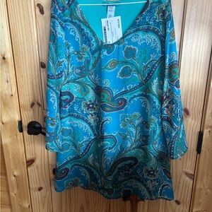 Elegant Blue Paisley Long Sleeve Dress